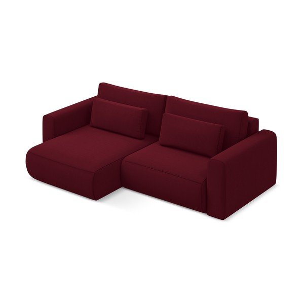 Divano angolare burgundy allungabile/con contenitore (con penisola a sinistra/con chaise lounge) con rivestimento in velluto Kapua – Makamii-image-2