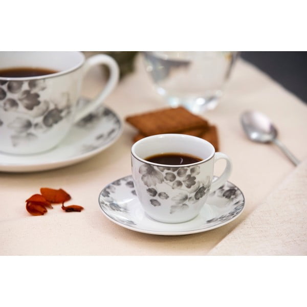 Set di 6 tazzine da caffè in porcellana bianco e grigio chiaro Foliage gray - Villa Altachiara-image-1