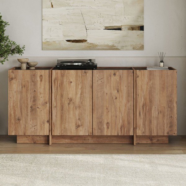 Credenza di colore naturale con effetto pino con apertura per cavi 180x80x45 cm Dorma – Kalune Design-image-1