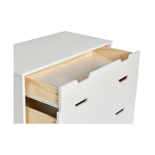 Cassettiera bianca in legno di pino massiccio, larghezza 80 cm Baku - Marckeric-image-4