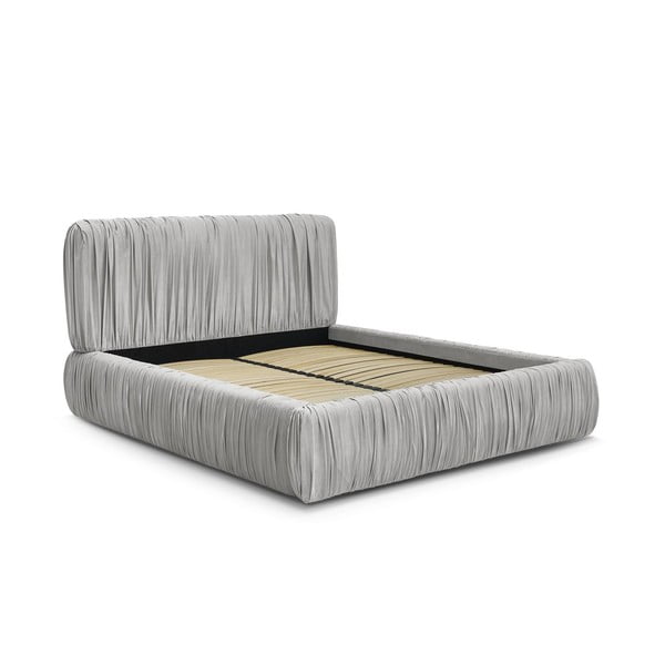 Letto matrimoniale grigio imbottito con spazio contenitivo con rete inclusa 160x200 cm Blair – Bobochic Paris