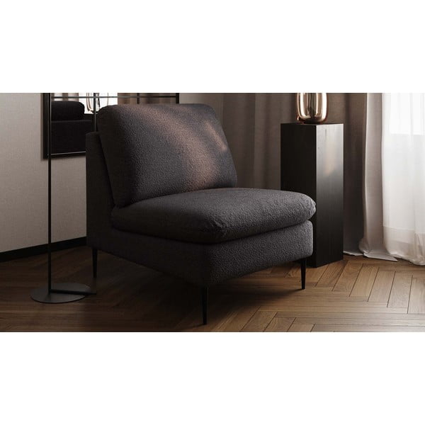 Poltrona nera in tessuto bouclé Moilo - MESONICA-image-3