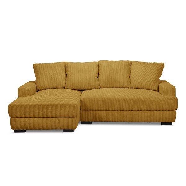 Divano angolare giallo allungabile/con contenitore (con penisola a sinistra/con chaise lounge) con rivestimento in velluto a coste Campi – Bobochic Paris