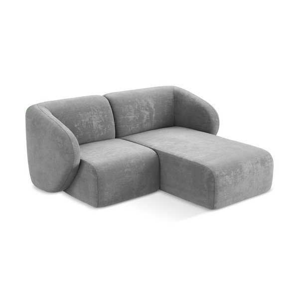 Divano angolare grigio (con penisola a destra/con chaise lounge) con rivestimento in ciniglia Lani – Makamii-image-2