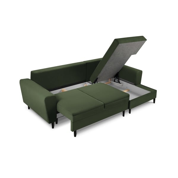 Divano angolare verde allungabile e con contenitore (con penisola a destra/con chaise lounge) con rivestimento in velluto a coste Kyoto – Cosmopolitan Design-image-3