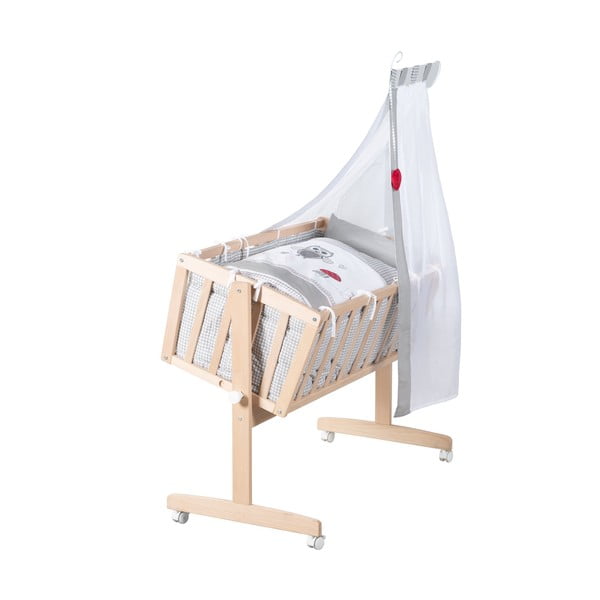 Culla di colore naturale in faggio massiccio con ruote e baldacchino 40x90 cm Adam and Owl – Roba-image-2