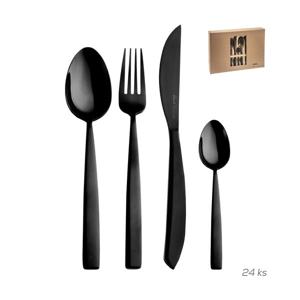 Posate in acciaio inox nero 24 pezzi Black Luxure - Orion-image-2