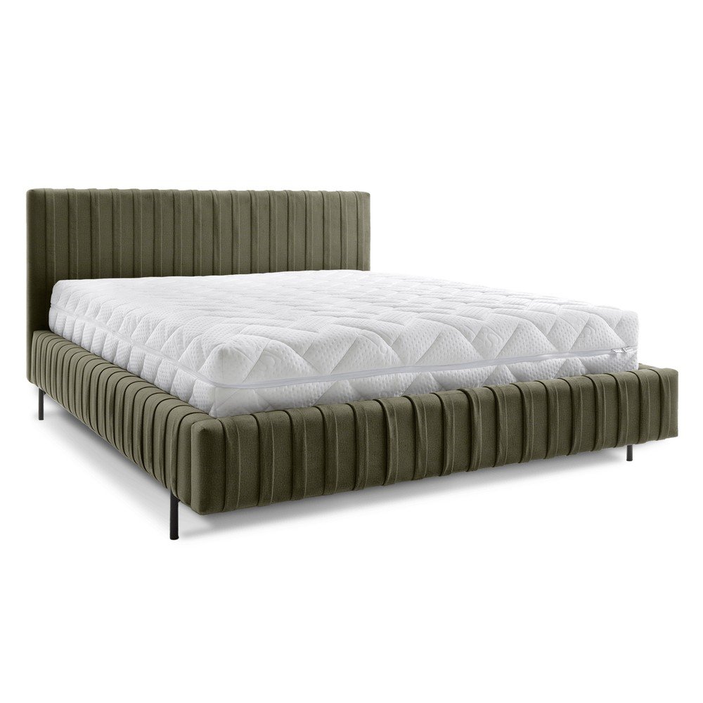 Letto matrimoniale imbottito verde con contenitore e rete inclusi 180x200 cm Plissa – ELTAP | Letti matrimoniali