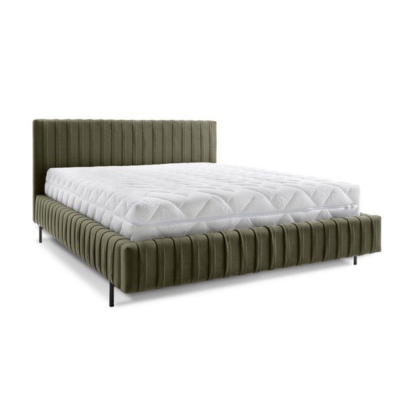 Letto matrimoniale imbottito verde con contenitore e rete inclusi 160x200 cm Plissa – ELTAP