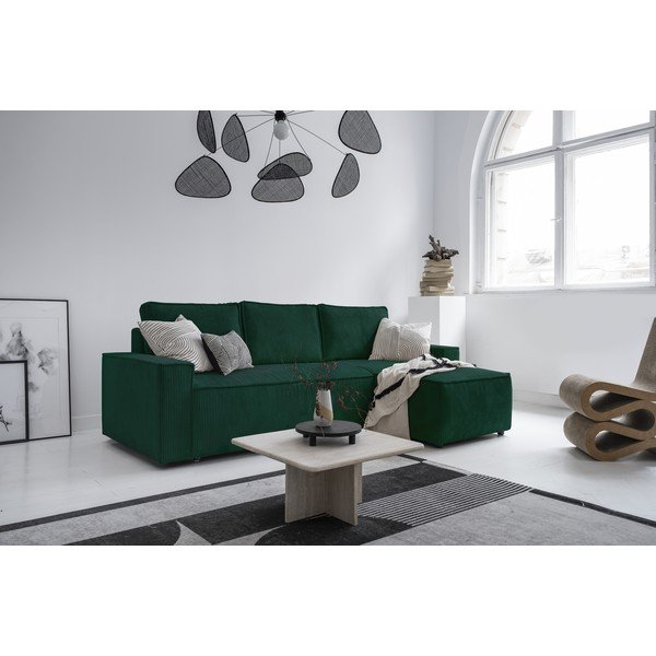 Divano letto angolare in velluto a coste verde scuro Brave Dave - Miuform-image-2