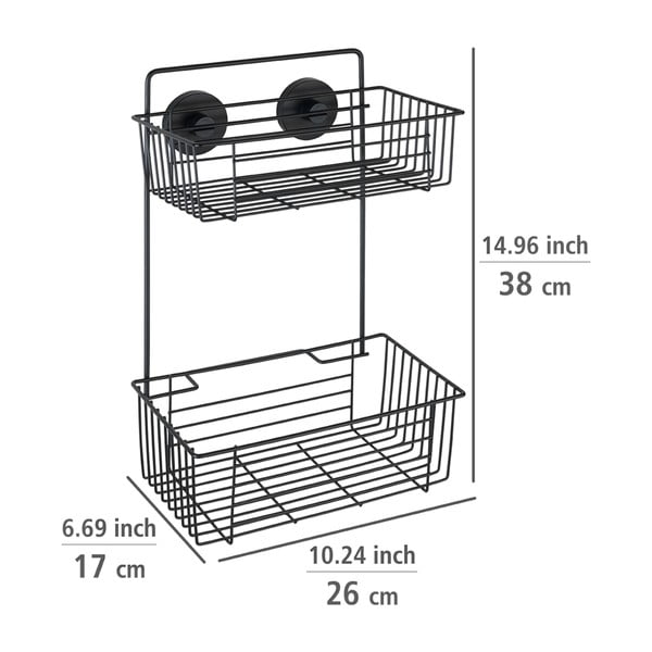 Mensola a muro nera a due livelli per il bagno Vacuum-Loc® Pavia Bari - Wenko-image-1