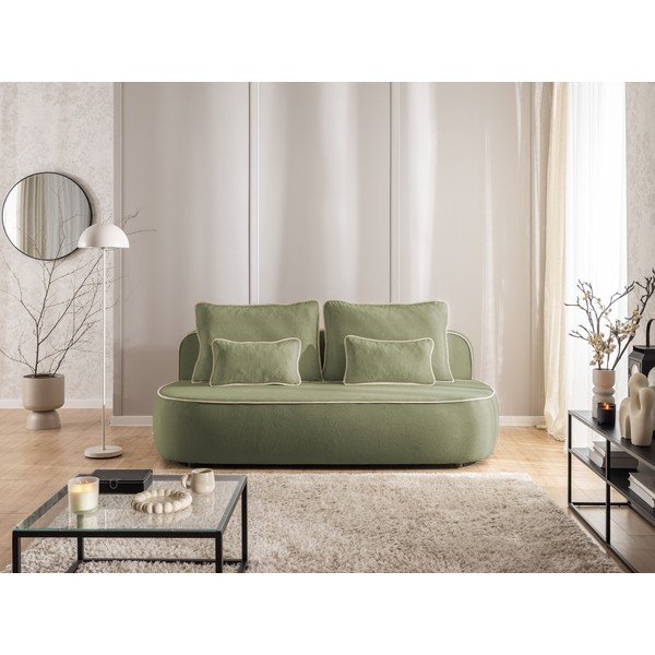 Divano color kaki/beige allungabile/con contenitore con rivestimento in velluto 210 cm Saga – Ropez-image-2