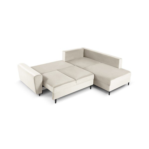 Divano angolare beige allungabile e con contenitore (con penisola a destra/a L) con rivestimento in velluto Kyoto – Cosmopolitan Design-image-2