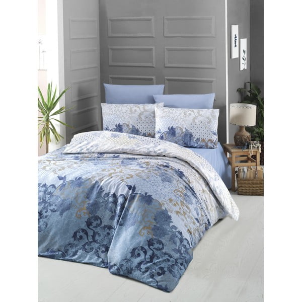 Lenzuolo singolo Victoria II in cotone sateen blu, 155 x 200 cm Nerissa - Mijolnir