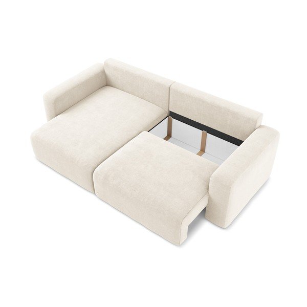 Divano angolare color crema allungabile/con contenitore (con penisola a sinistra/con chaise lounge) con rivestimento in ciniglia Kona – Makamii-image-4