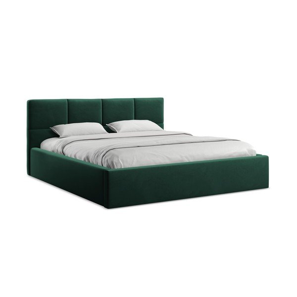 Letto matrimoniale imbottito verde scuro in velluto con contenitore con rete inclusa 140x200 cm Hiko – Makamii-image-4