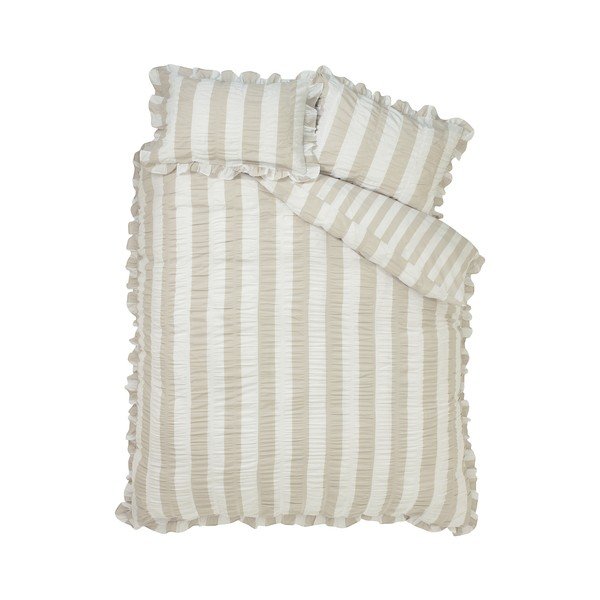 Set copripiumino e federa beige per letto matrimoniale 3 pezzi 200x200 cm Seersucker Frill Stripe – Catherine Lansfield
