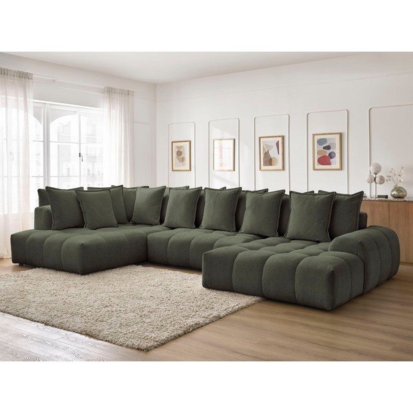 Divano angolare verde allungabile e con contenitore (penisola a sinistra/a U) con rivestimento in ciniglia Everest – Bobochic Paris-image-1