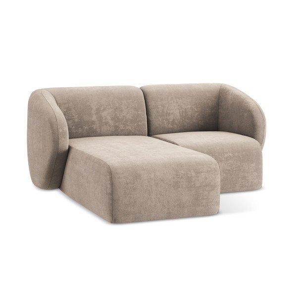 Divano angolare marrone chiaro (con penisola a sinistra/con chaise lounge) con rivestimento in ciniglia Lani – Makamii-image-4