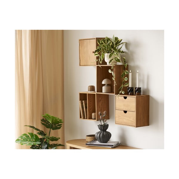 Mensola di colore naturale in rovere massiccio con ripiani multipli 18 cm Townsville – House Nordic-image-4