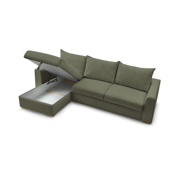 Divano angolare verde allungabile (con composizione variabile) con rivestimento in velluto a coste Augustin – Bobochic Paris-image-4