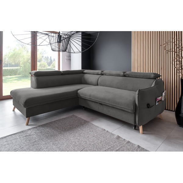 Divano letto angolare in velluto grigio scuro (angolo sinistro) Sweet Harmony - Miuform-image-3