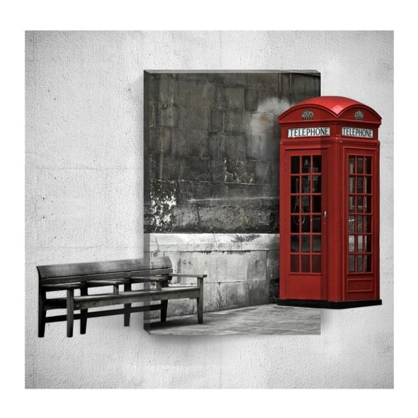 Nástěnný 3D obraz Mosticx Red Telephone Booth, 40 x 60 cm