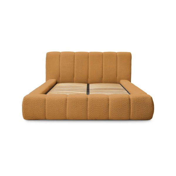 Letto matrimoniale imbottito color senape contenitore e rete inclusi 160x200 cm Denali - Bobochic Paris-image-3