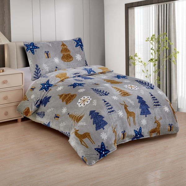 Biancheria da letto grigia in micropile per letto singolo 140x200 cm Natale – My House