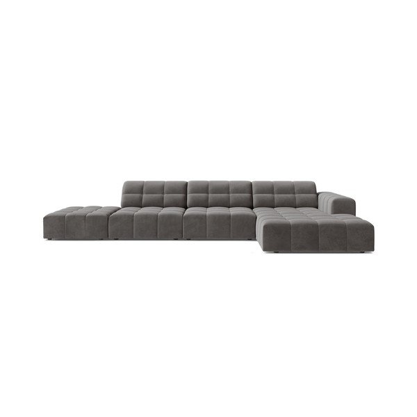 Divano angolare grigio (con penisola a destra/con chaise lounge) con rivestimento in velluto Chicago – Cosmopolitan Design