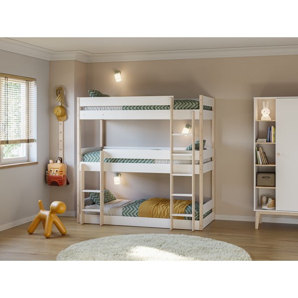 Letto da bambini a castello bianco/di colore naturale 90x190 cm Valka – Marckeric-image-1