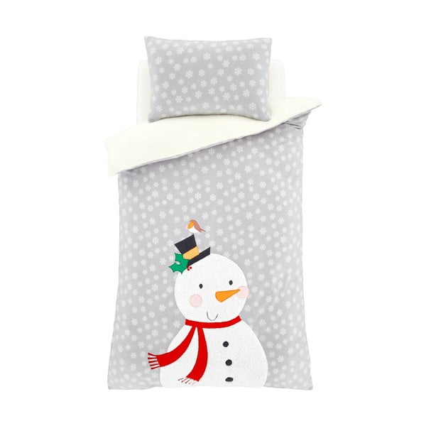 Biancheria da letto grigia in microfelpa, 135 x 200 cm Cosy Snowman - Catherine Lansfield