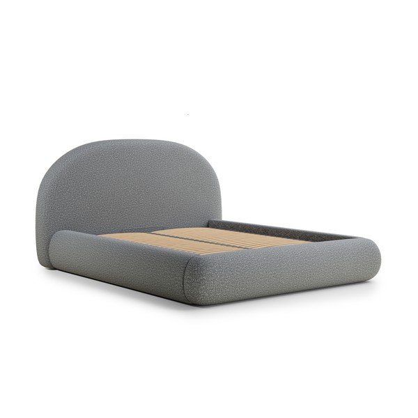 Letto matrimoniale imbottito grigio con contenitore con rete inclusa 160x200 cm Maumere – Maison de Rêve