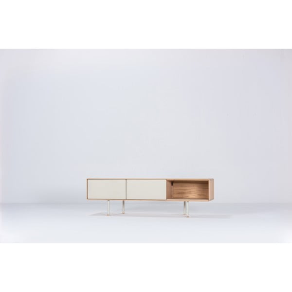 Mobile TV bianco-color legno naturale in legno di quercia 160x48 cm Fina - Gazzda-image-2