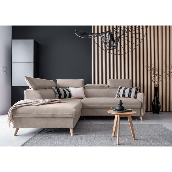 Divano letto angolare in velluto beige (angolo sinistro) Sweet Harmony - Miuform-image-1