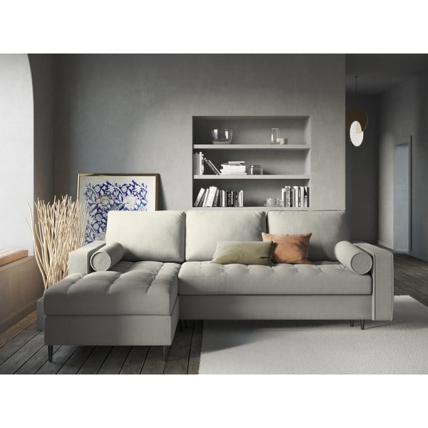 Divano letto angolare grigio chiaro, angolo sinistro Santo - Milo Casa-image-1