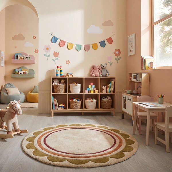 Tappeto rotondo di colore naturale in lana tessuto a mano ø 120 cm Lois – Flair Rugs-image-2