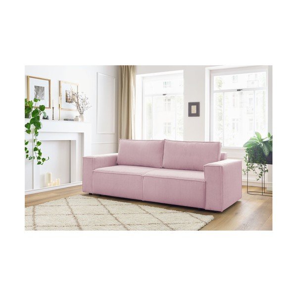 Divano letto in velluto a coste rosa chiaro 245 cm Nihad - Bobochic Paris-image-1