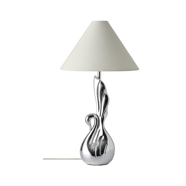 Lampada da tavolo bianca/argentata in poliresina (altezza totale 53 cm) Swan – Ellos Home-image-3