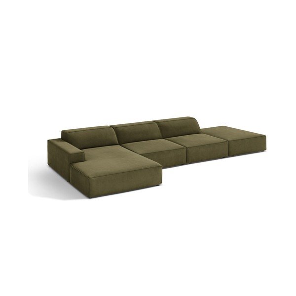 Divano angolare componibile color kaki (con penisola a sinistra/con chaise lounge) con rivestimento in velluto Jodie – Micadoni -image-2