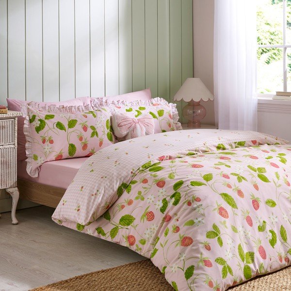 Set copripiumino e federa rosa per letto matrimoniale 3 pezzi 200x200 cm Strawberry Frills – Catherine Lansfield-image-2