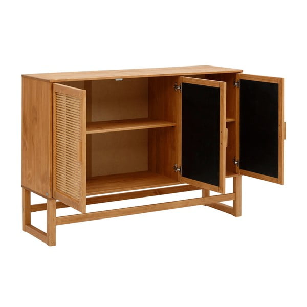 Cassettiera in legno di pino con ante in rattan , larghezza 128 cm Jolene - Støraa-image-3