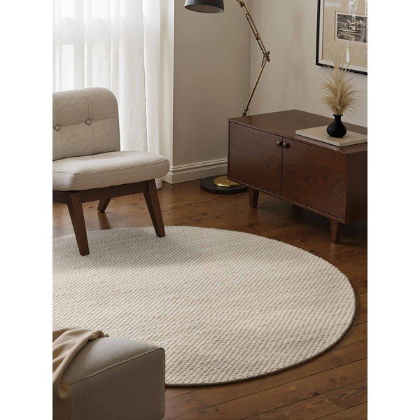 Tappeto rotondo color crema in lana tessuto a mano ø 200 cm Lyon Beans – Elle Decoration-image-1