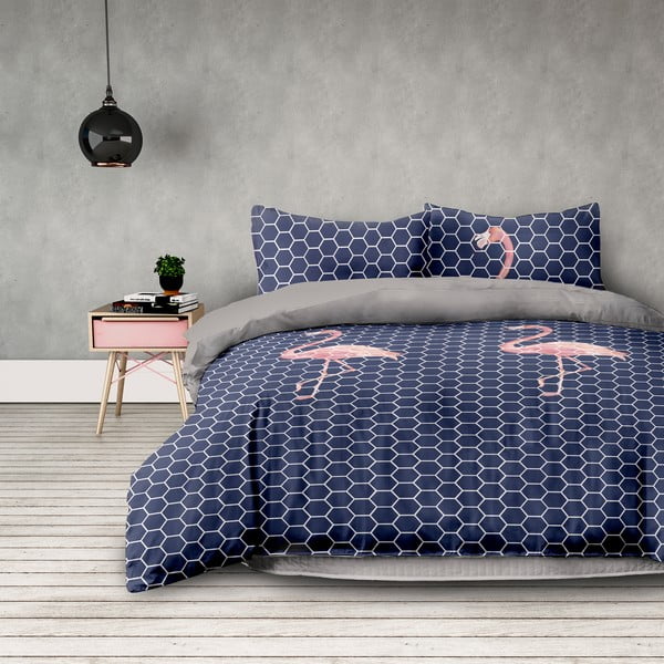 Biancheria da letto matrimoniale in microfibra a fantasia Flamingo Dark, 200 x 220 cm - AmeliaHome