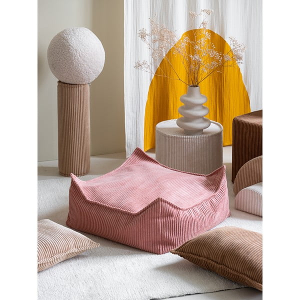 Pouf a sacco per bambini rosa con rivestimento in velluto a coste Square – Wigiwama-image-1