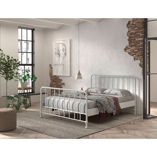 Letto singolo bianco in metallo con rete 160x200 cm BRONXX - Vipack