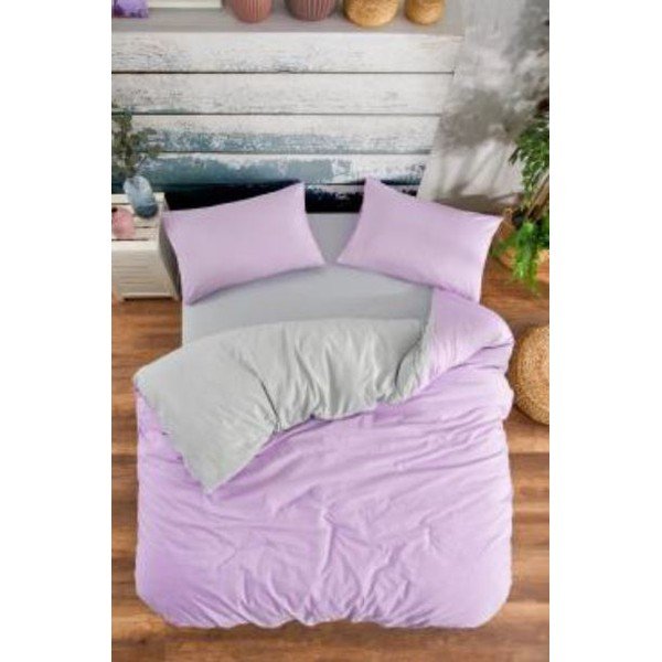 Set copripiumino e federa lavanda e grigio in cotone renforcé per letto matrimoniale/esteso con lenzuolo incluso 4 pz 200x220 cm – Mila Home