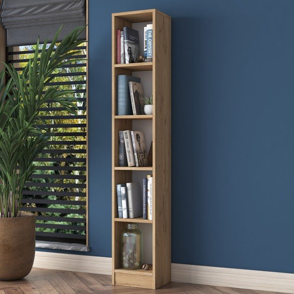 Libreria in noce decorata in colore naturale 30x170 cm Allen - Kalune Design-image-1