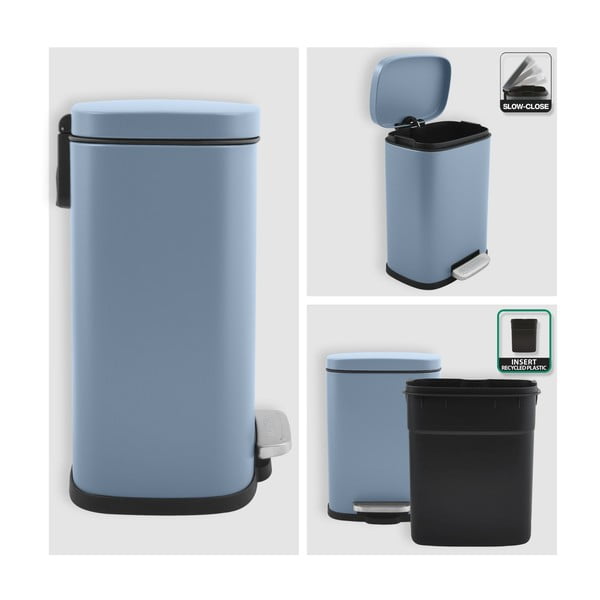 Cestino per la spazzatura azzurro in acciaio con pedale 5 l   Akira – Spirella-image-2