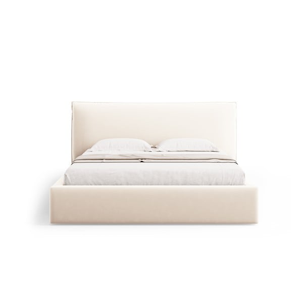 Letto matrimoniale imbottito color crema con contenitore e doghe 160x200 cm Elio - Milo Casa-image-2